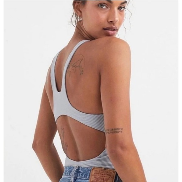 For Love & Lemons Tops - For Love & Lemons Front Keyhole Cutout Ribbed Bodysuit Womens XS Lavander Gray